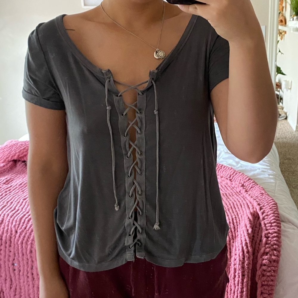 Lace-front American Eagle tee